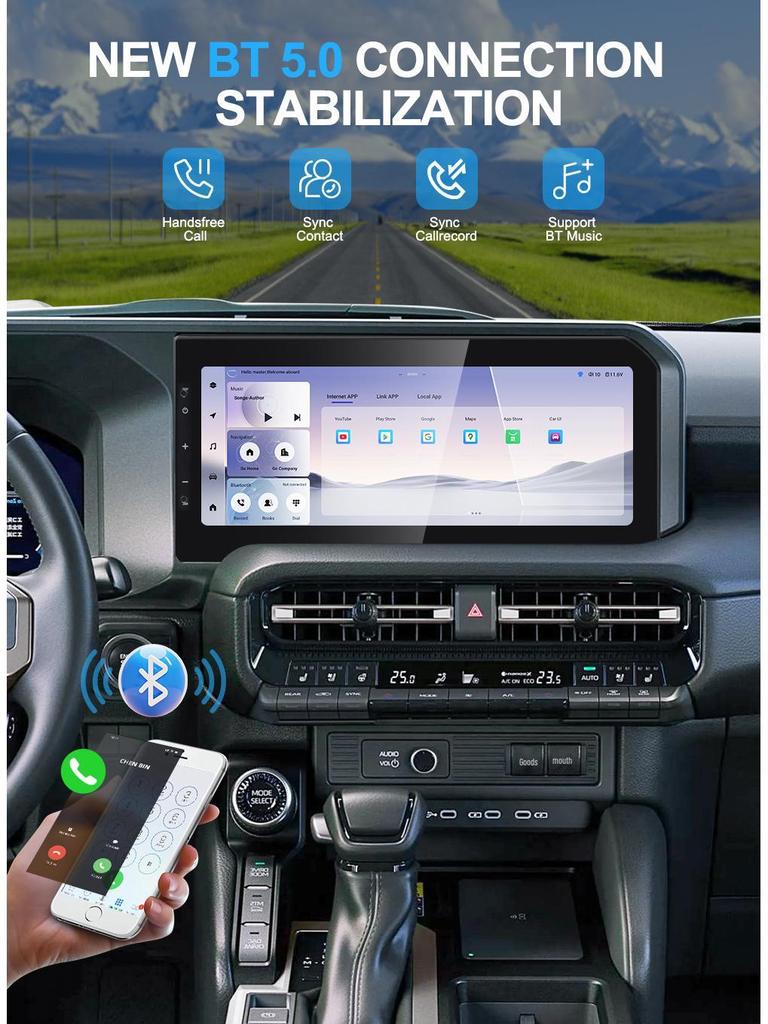 Toyota Prado 12.3-inch Android Infotainment System with Wireless CarPlay & Navigation.