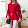 Women Casual Round Neck Solid Color Loose Long Sleeve Blouse