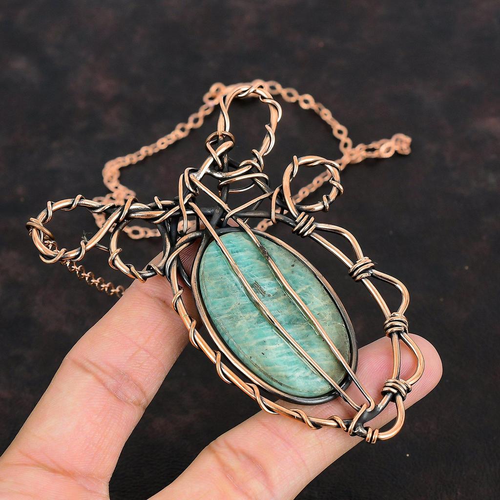 Amazonite Necklace Copper Wire Wrapped Adjustable Chain Necklace Gemstone Copper Jewelry Handmade Necklace Wire Wrapped Jewelry Gift For Mom