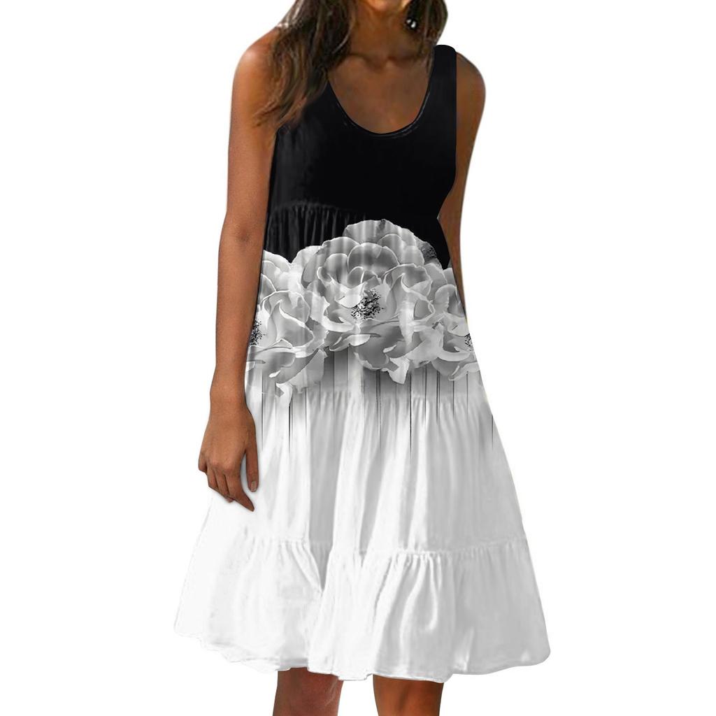 Женское платье, милая повседневная пляжная юбка без рукавов с принтом, сарафан