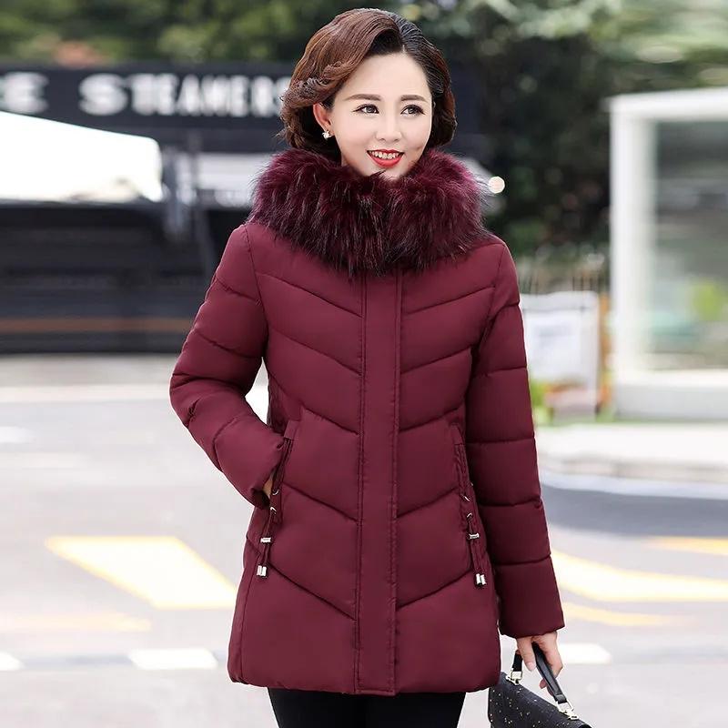 Winter Jacket Medium To Long Women's Parkas Coat Fur Collar Hooded Jackets Overcoat Thick Warm Padded Coat Puffer Parka