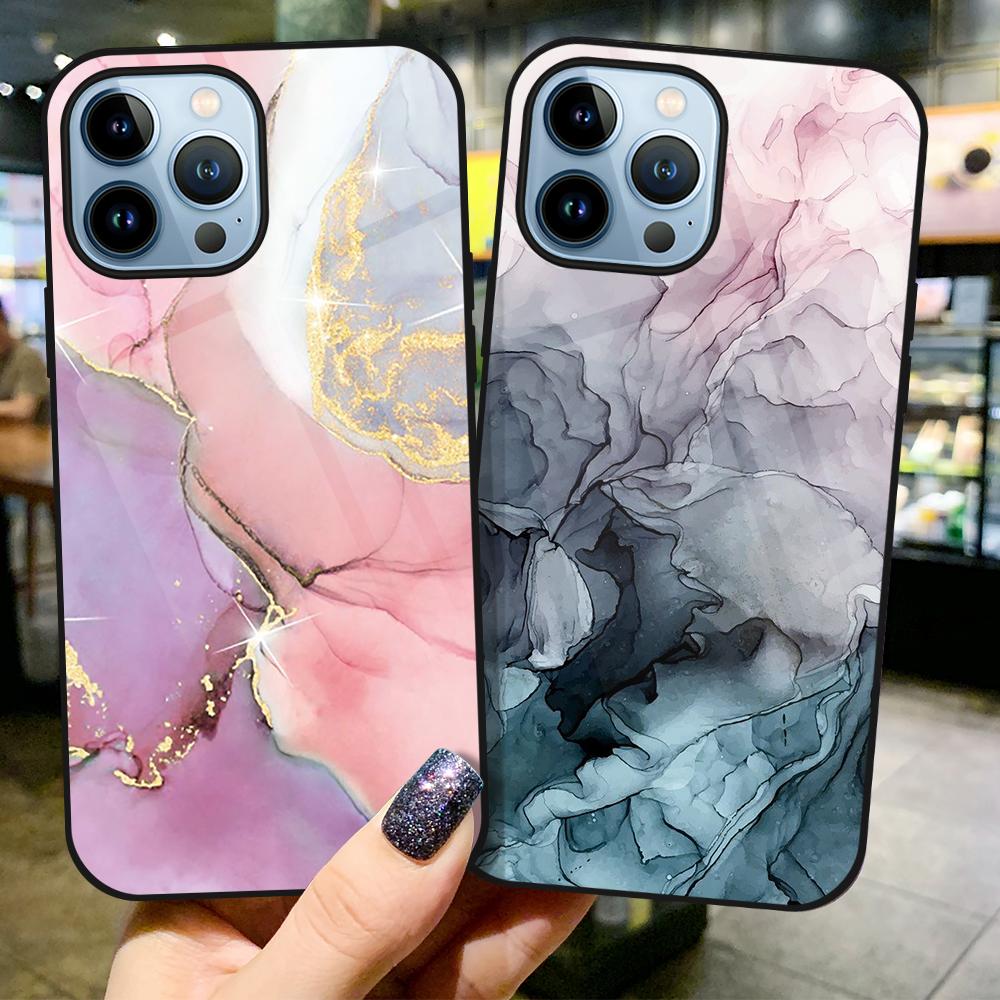 Модный чехол с цветным мрамором для Iphone 14 13 11 12 Pro Max Mini Xs Xr X 7 8 6s Plus Se 2022, задняя крышка из закаленного стекла