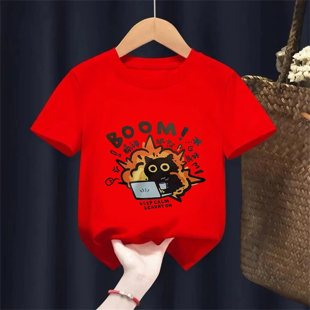 Kawaii Good Mental State Pure Short Sleeved Tshirt for Kids Tee Clothes Casual Cartoon Top