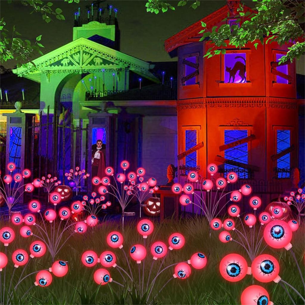 Украшения на Хэллоуин, уличные солнечные страшные огни в виде глазного яблока, зеленые качающиеся огни в виде глазного яблока, водонепроницаемые солнечные огни для дорожек на Хэллоуин