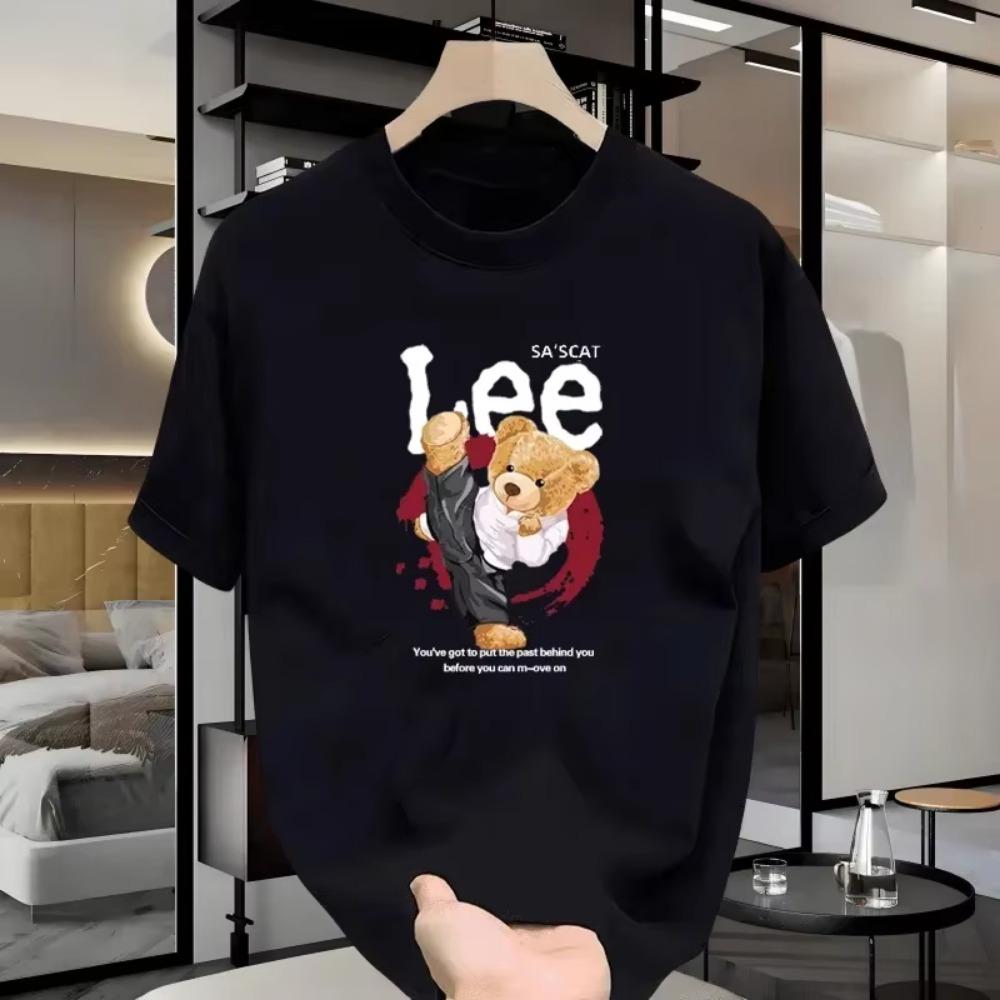Международный бренд LEE сотрудничество с принтом футболка с коротким рукавом 100% хлопок круглый вырез свободная модная простая мужская футболка