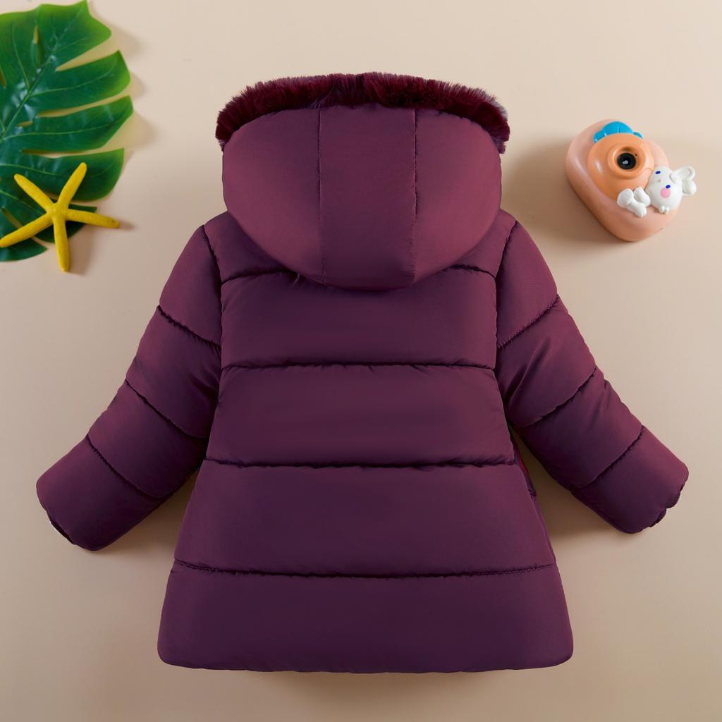 2-4 Years Autumn Winter Girls Jacket Fur Collar Keep Warm Flowers Little Princess Coat Hooded Zipper Baby Outerwear Kids Clothes