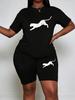 Women's Plus-Size Casual Shorts Set with Running Animal Pattern Print Design, Fashionable and Comfortable