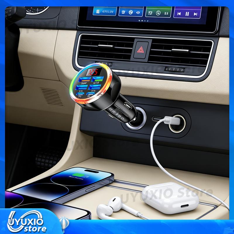 6 in 1 USB Car Phone Charger with LED Voltage Monitor Super Fast Charge Adapter for Huawei Oneplus OPPO VIVO Samsung iPhone