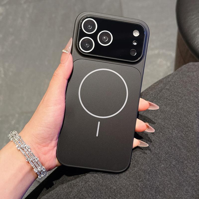 Чехол для телефона с большим ободком и стеклянной линзой для iPhone 17 16 Pro Max 15 14 13 17 Pro Max Air Для Magsafe Магнитный Жесткий ПК Защитная Крышка