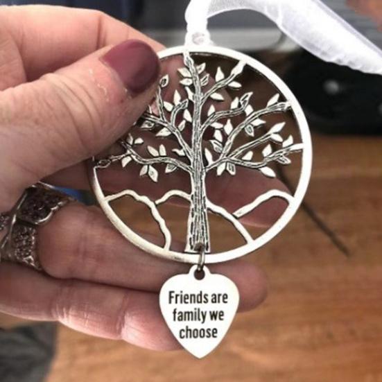 Christmas Friendship Charm Gift Metal Hanging Snowflake/Star/Round/Snowman Shaped Decoration with Blessing Inscription Love for Friend Family