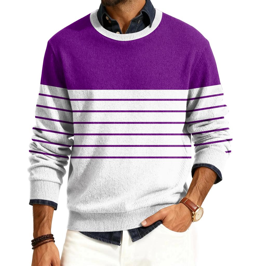 Мужской пуловер с круглым вырезом, длинными рукавами и рубчатой вязкой