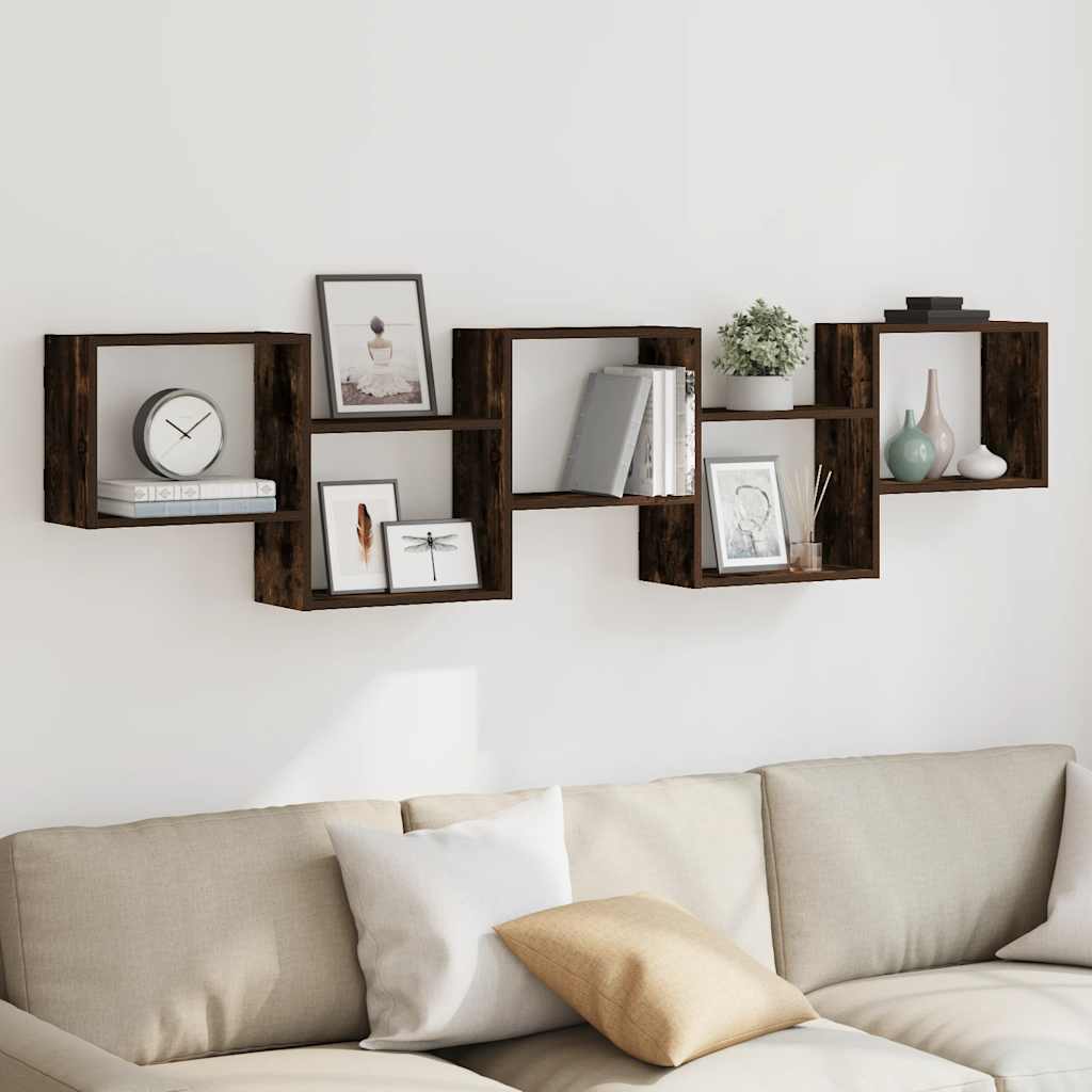 Cube Shelf 5 Compartments Smoked Oak Wood Based Material