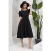 Black Crepe Watermelon Sleeve Flared Midi Dress