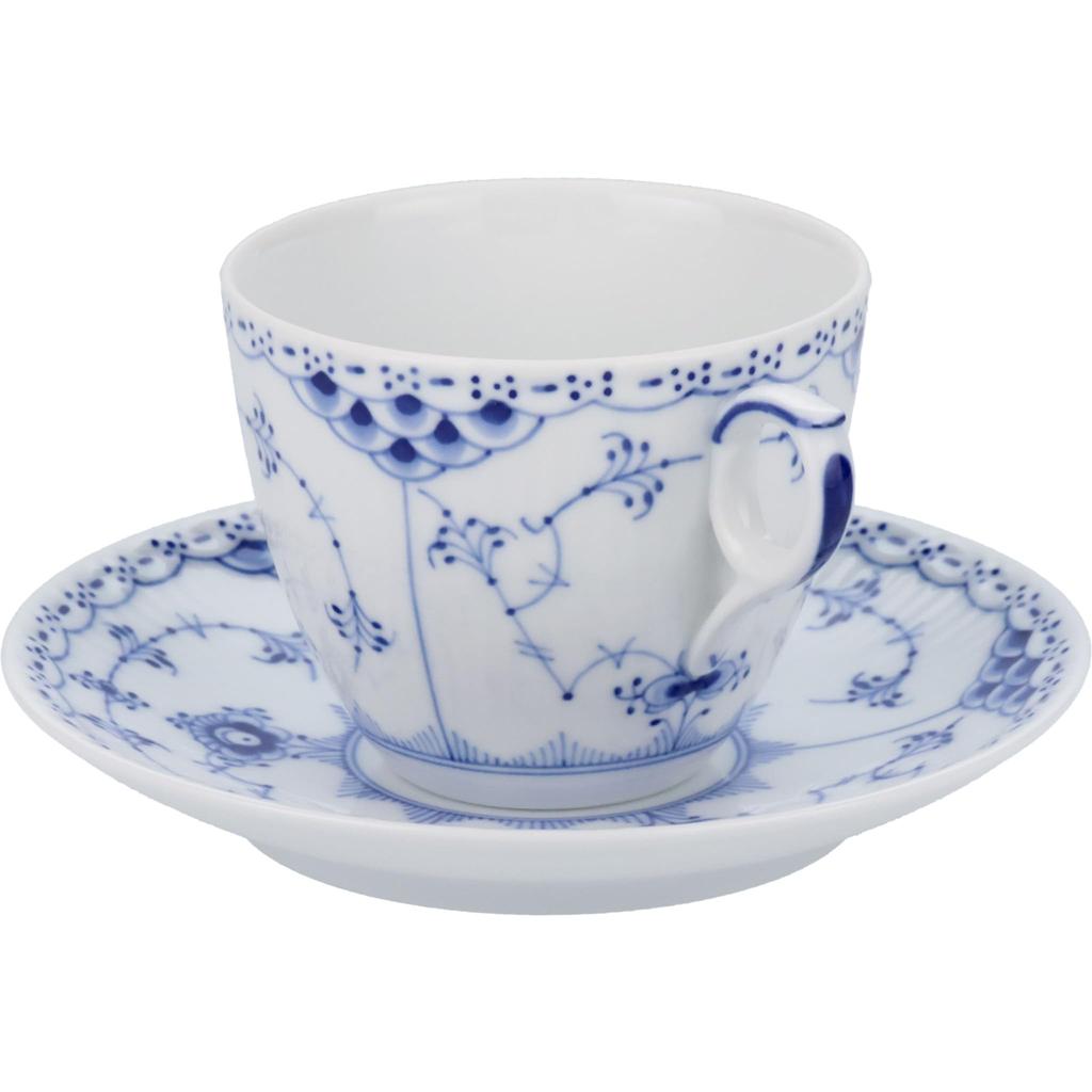 ROYAL COPENHAGEN Blue Fluted Half Lace Coffee Cup and Saucer, White, 180ml (Officially Imported) 1102071
