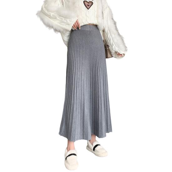 Юбка женская трикотажная Yousheng с высокой талией, однотонная юбка А-силуэта, свободная плиссированная юбка, длинная юбка осень-зима