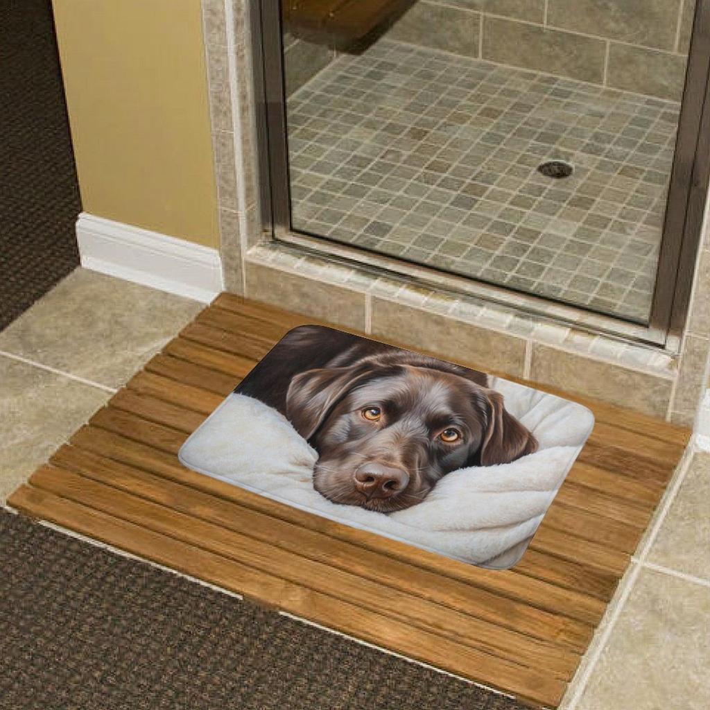 1pc [] Chocolate Labrador Realistic Painting Doormat, Plush Flannel Polyester Floor Mat, Non-Slip Rubber Bottom, Machine Washabl