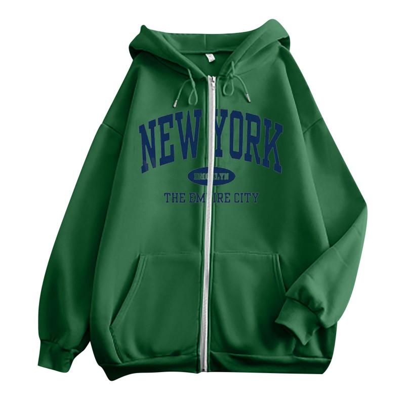 Womens Hooded Long Sleeve Sweatshirt Casual Loose Fit Solid Color Zip Up Streetwear
