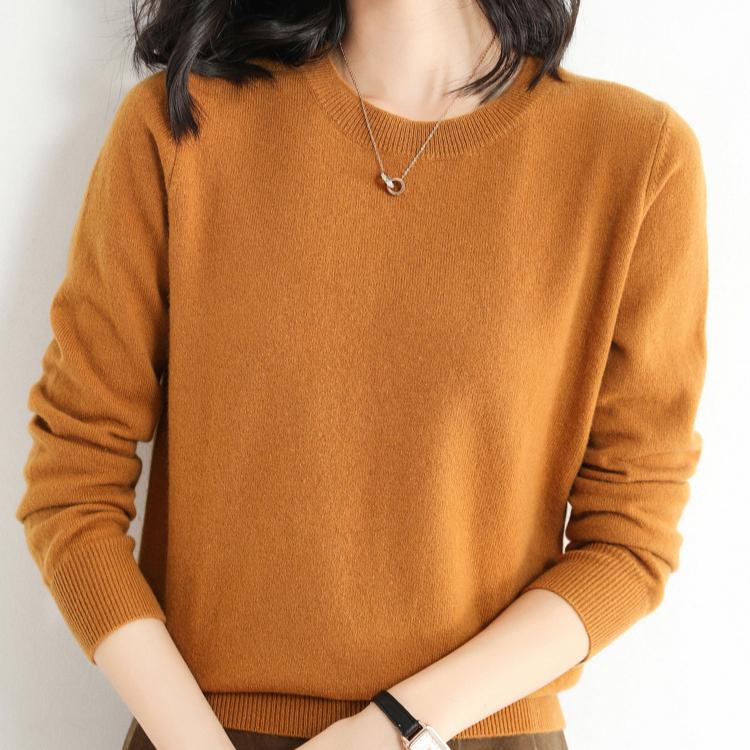 IHUASU Женский осенне-зимний свитер-пуловер, тонкий однотонный трикотажный свитер с длинным рукавом и круглым вырезом, короткий абзац