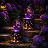 Dark Atmosphere Night Light Solar Witch Statue with Glowing Cauldron, Outdoor Halloween Garden Light, Powered Lights Resin Decorative Figurine