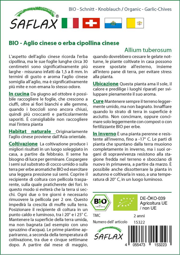 SAFLAX Garden in the Bag - Органический - Чеснок-Шнитт-лук - 100 семян - С субстратом в подходящем пакете - Allium Tuberosum