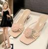 Мода Баотоу 2024 весна и лето женская обувь корейский шелковый атлас острый носок бант шлепанцы плоский каблук комплекты половина шлепанцев