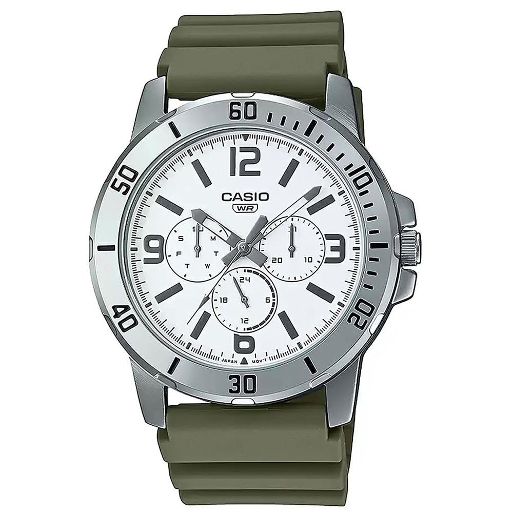 Casio wristwatch, green/white, standard, striped.
