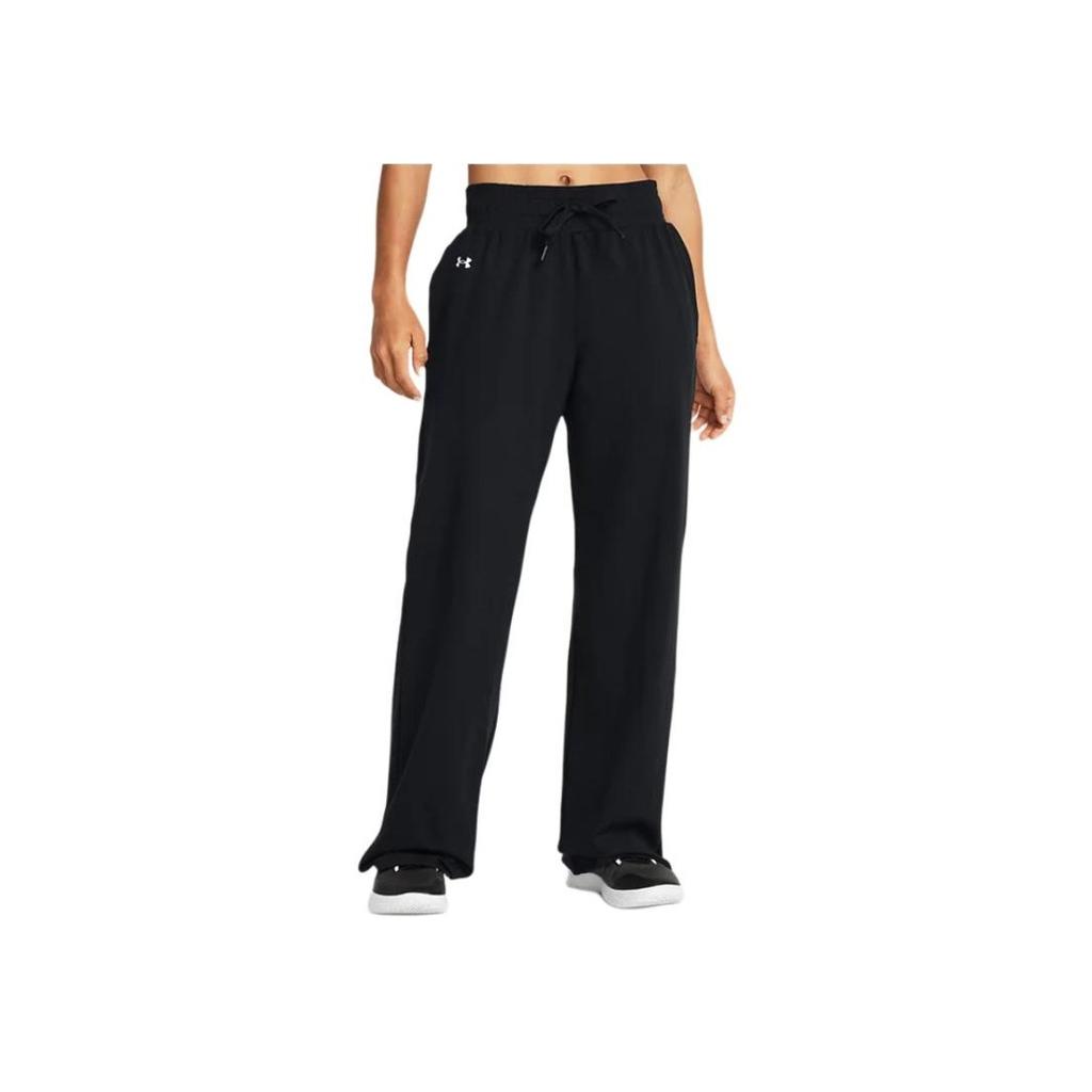 Under Armour UA Motion Open Hem Logo Print Drawstring Mid Rise Straight Leg Casual Pants Women Bottoms Black 1383721-001