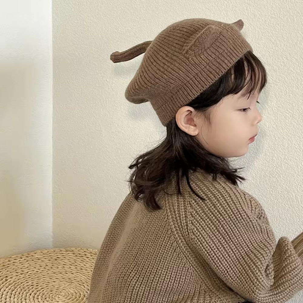 Однотонная шапка-бини, шерстяная шапка-колпачок, симпатичная вязаная крючком детская шапочка