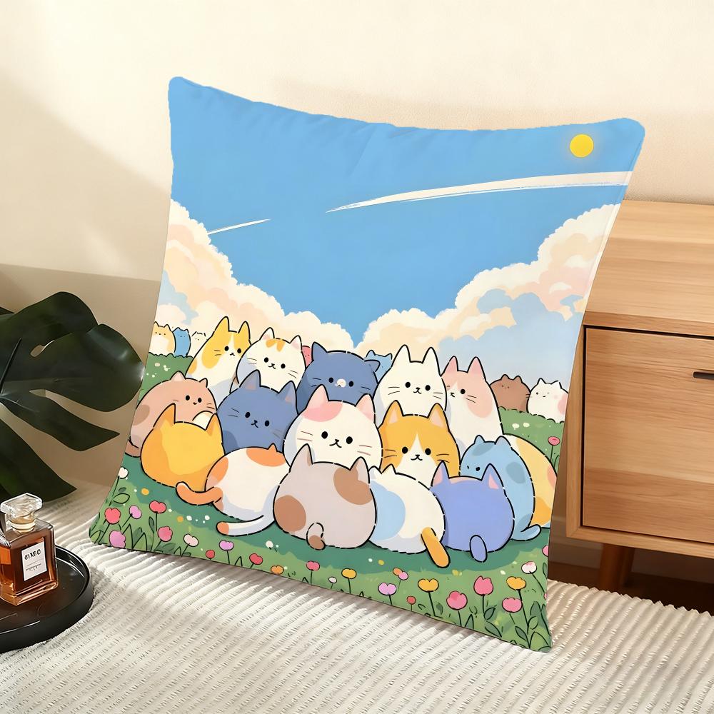 Surrounded By Fluffy Cat Balls Cushion Cover Silky Short Plush Home Sofa Cushion Cover - Invisible Zipper Home Decoration