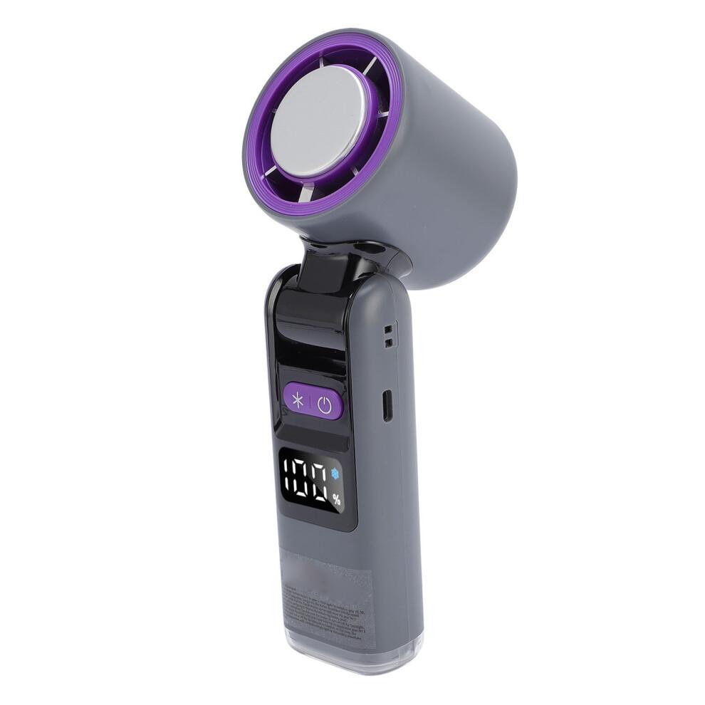 (Grey) Handheld Fan Digital High Speed Turbine Ice Cooling Foldable White