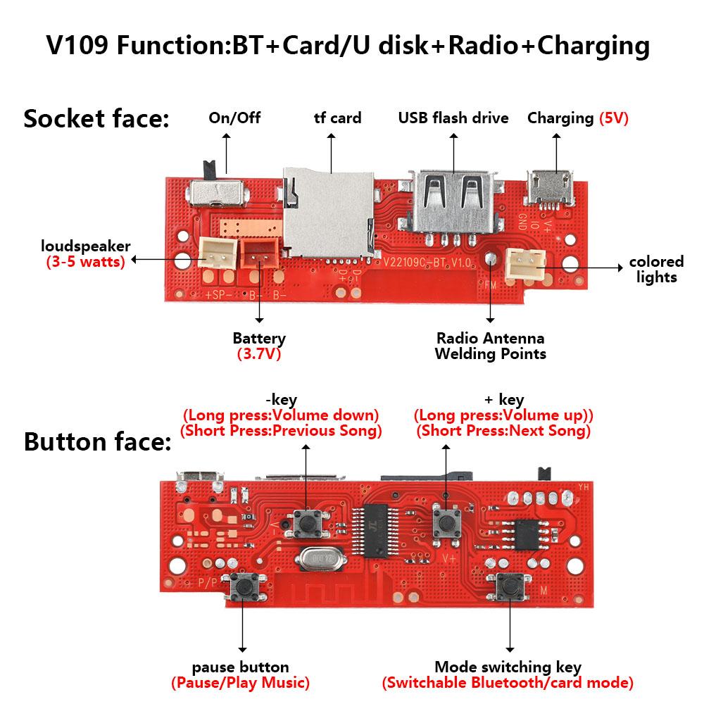 Bluetooth Аудио Плата Усилитель Аудио Декодирующая Плата Провода Bluetooth Модуль V109 Плеер Аудио Материнская Плата Micro USB