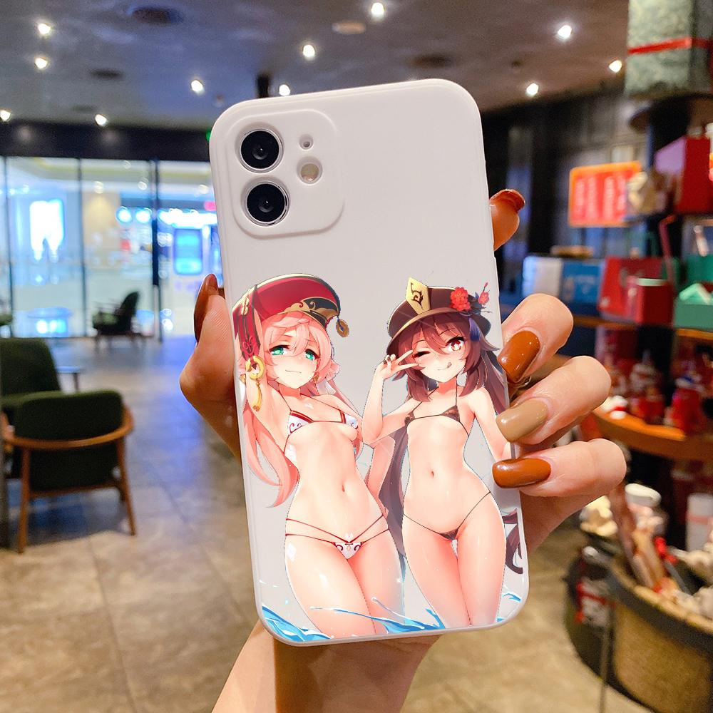 Genshin Impact Sexy Girl Роскошный квадратный жидкий силиконовый чехол для телефона iPhone 14 11 12 13 Pro Max Mini X XS XR 7 8 Plus SE2 Cover