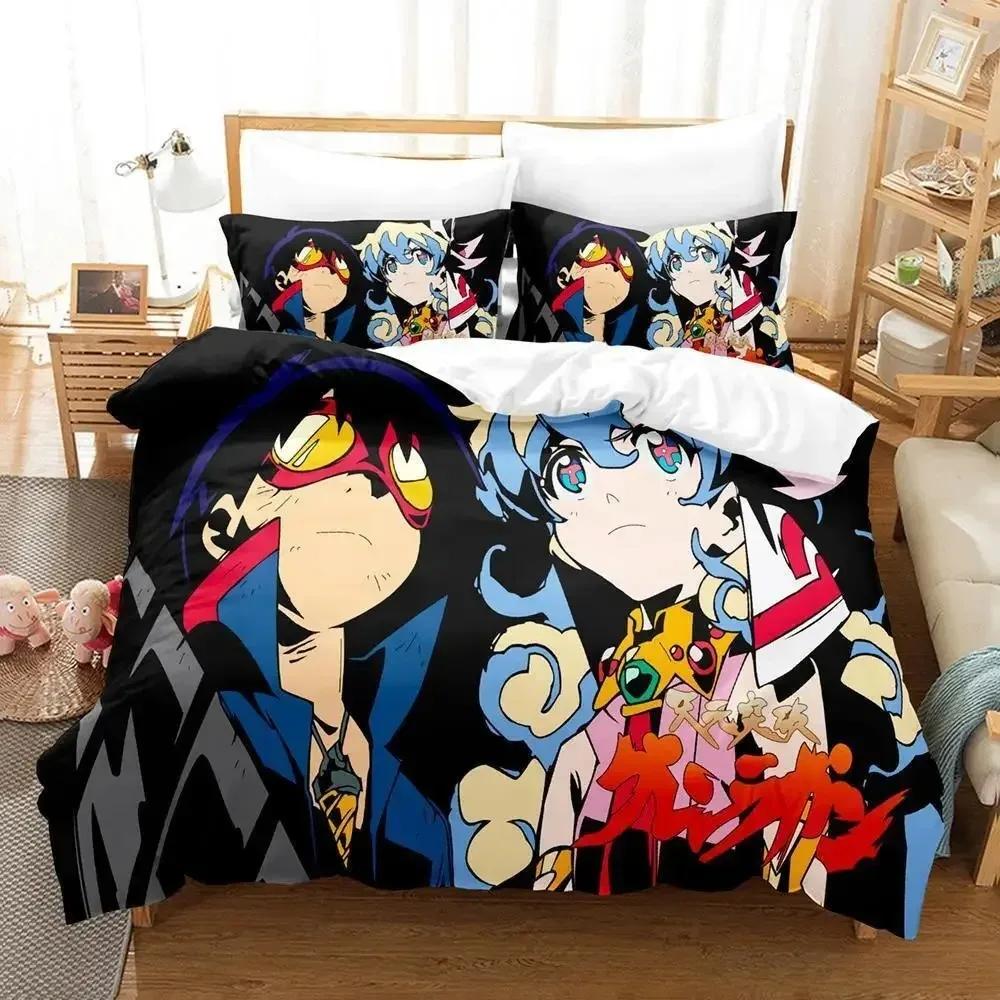Комплект постельного белья Tengen Toppa Gurren Lagann, односпальная кровать, двуспальная кровать, двуспальная кровать, комплект постельного белья для взрослых и детей, набор пододеяльников с 3D-принтом и аниме