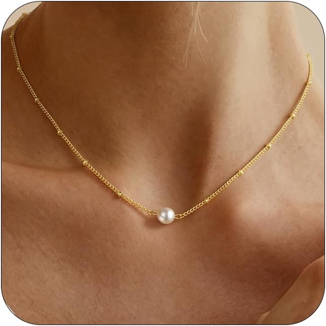 Gold Pearl Necklaces for Women - White Pearls Jewelry Gifts Wedding Bride Bridesmaid Jewelry