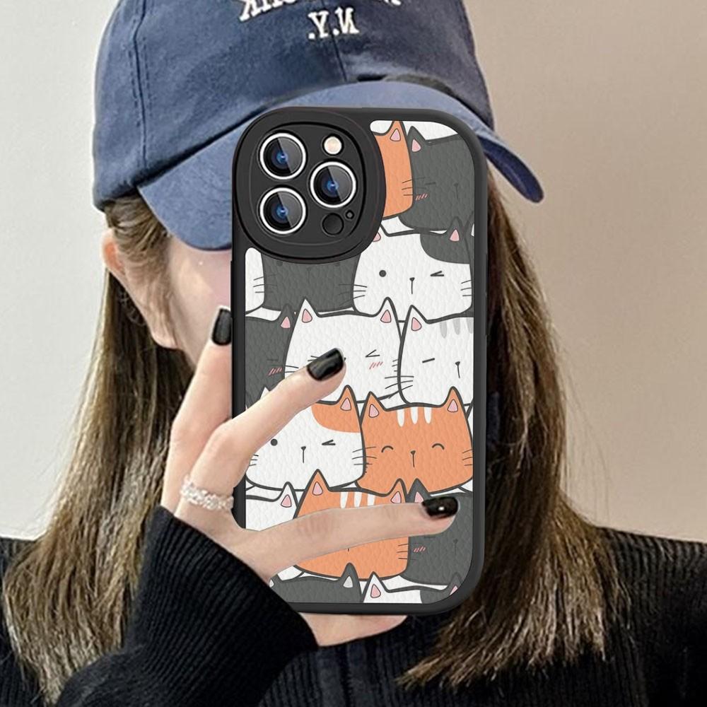 Мультяшные милые кошки Фон Чехол для телефона Жесткая кожа Для IPhone 16 15 14 13 12 Mini 11 14 Pro Max Xs X Xr 7 8 Plus Fundas