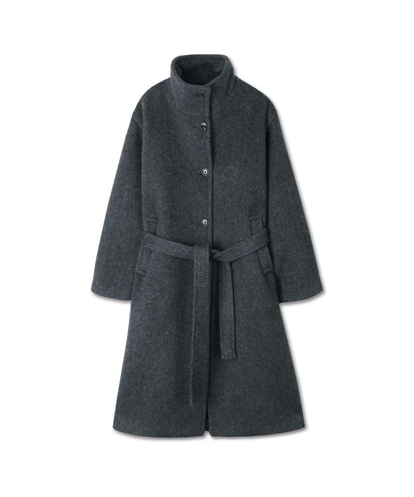 Michiko London Koshino Belted Balmacaan Wool Coat Charcoal