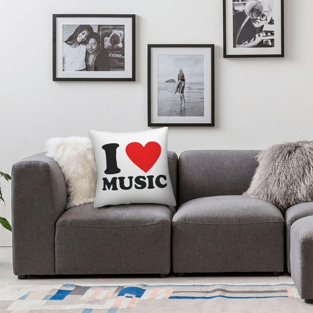 I Love Music Square Pillowcase Cushion Cover Pillow Case Throw Pillow Cover For Home Sofa Living Room