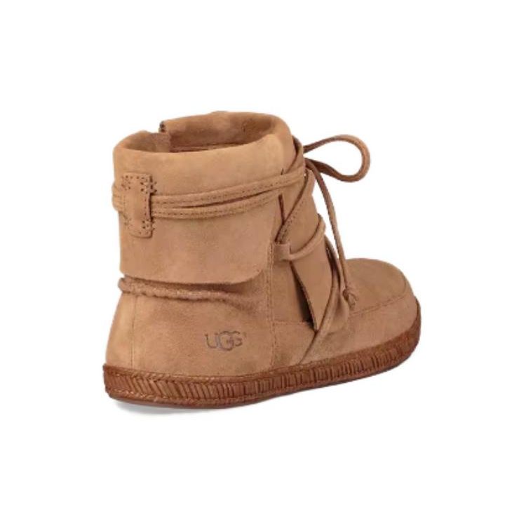 UGG Кожаные ботильоны на плоской подошве со шнуровкой и круглым носком, удобные женские ботинки каштаново-коричневого цвета 1019129-CHE