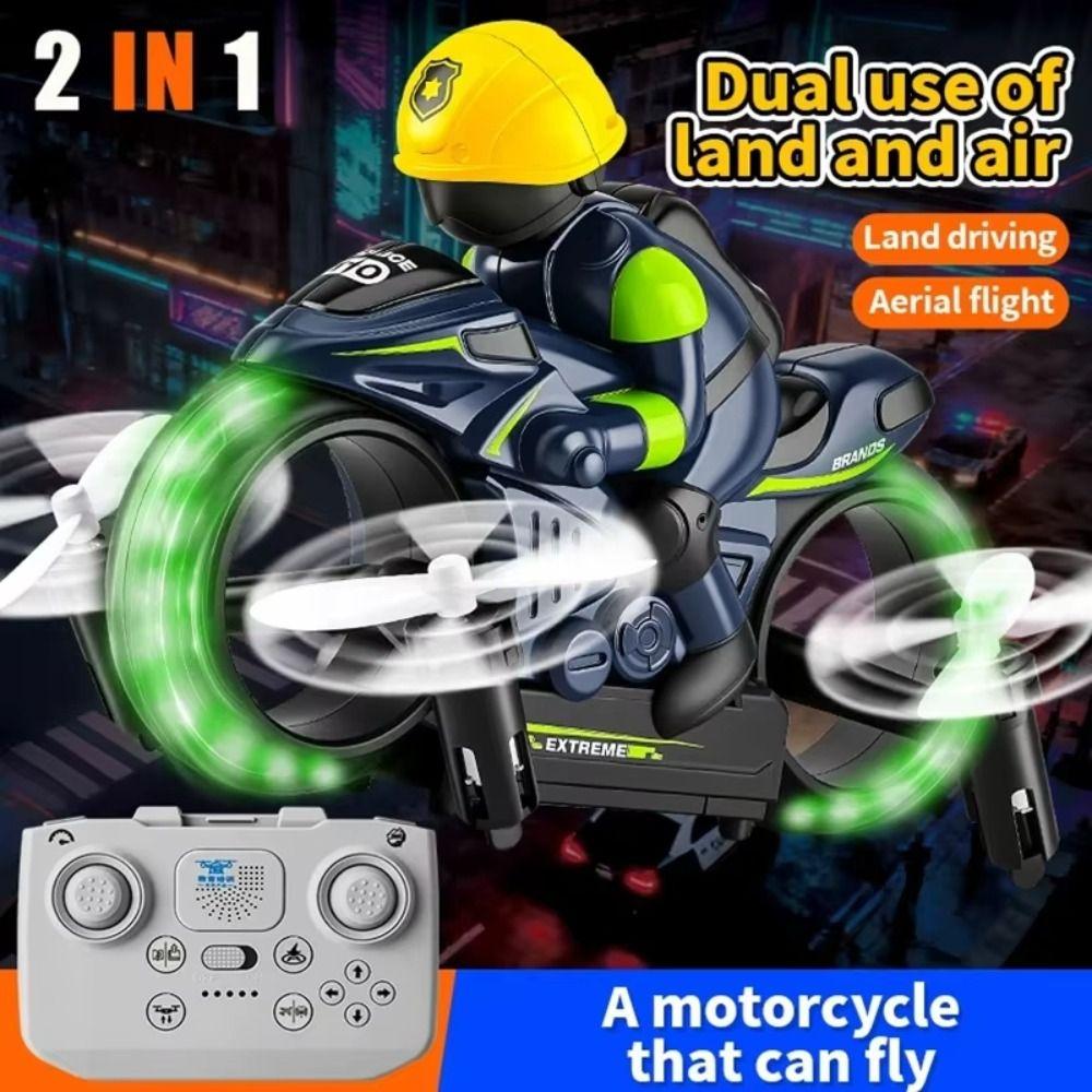 2.4G Remote Control RC Flying Motorcycle Night LED Lights Land Air Dual-Use Toy  Land Air Play