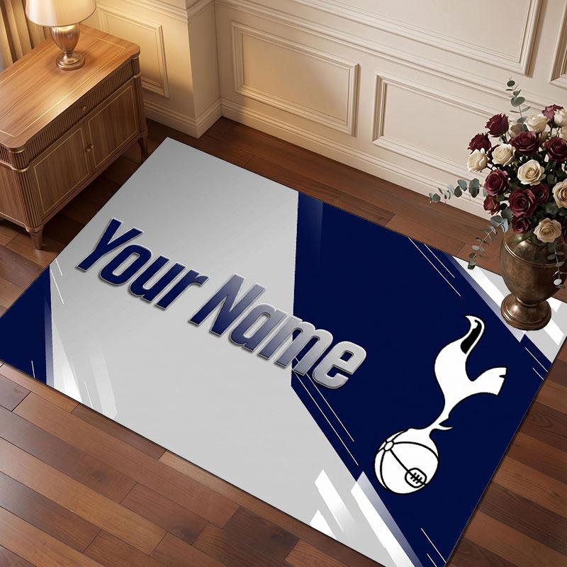 Tottenham Hotspur FC Custom Crystal Velvet Rug, Personalized Name Text Print, Football Logo Soft Non‑Slip Floor Mat Home Decor Gift