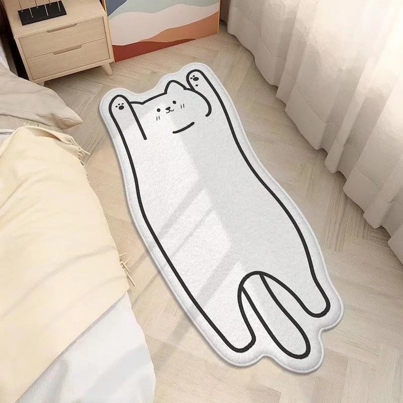 Minimalist Kawaii Cat Area Rug, Plush Non-slip Absorbent Mat, Lovely Cat Design Washable Rug For Living Room Bedroom Indoor Use
