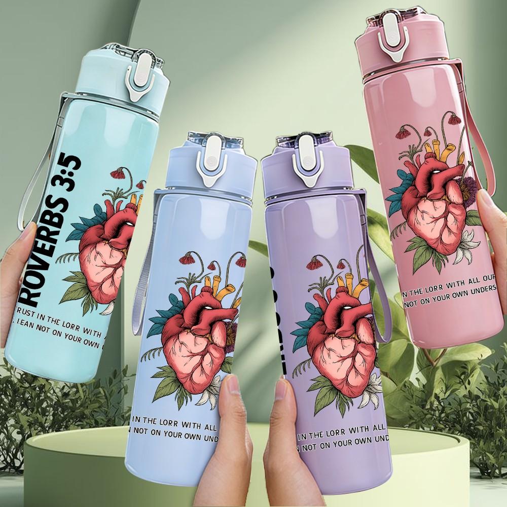 1PC Rovers 35 Heart Floral 750ml Color Plastic Sports Water Bottle Leakproof Flip Straw Lid Suitable for Sports Office Home Use