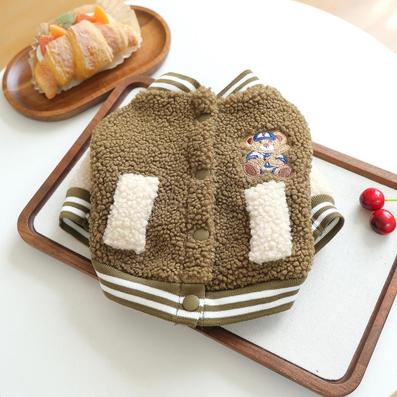 Fleece Baseball Jacket for Pets Autumn Winter Warm Pet Sweatshirt Fluffy Cozy Dog Cat Hoodie
