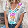 Летняя женская футболка с этническим принтом, в стиле ретро, повседневная, оверсайз, с V-образным вырезом, с коротким рукавом, топы, женская одежда