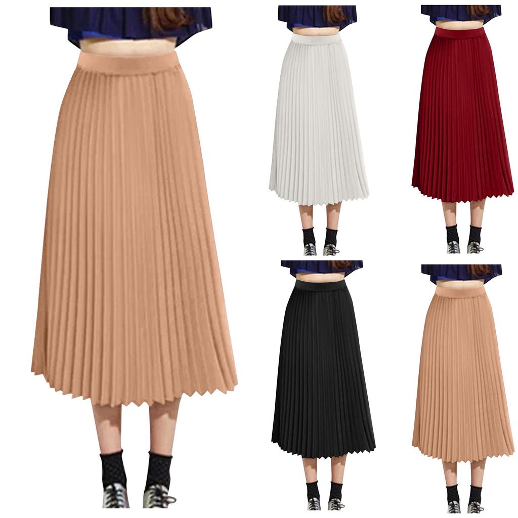 Women's Fashion Loose Casual Elastic High-waisted Beach Skirt Solid Color Draping Pleated Half Skirt