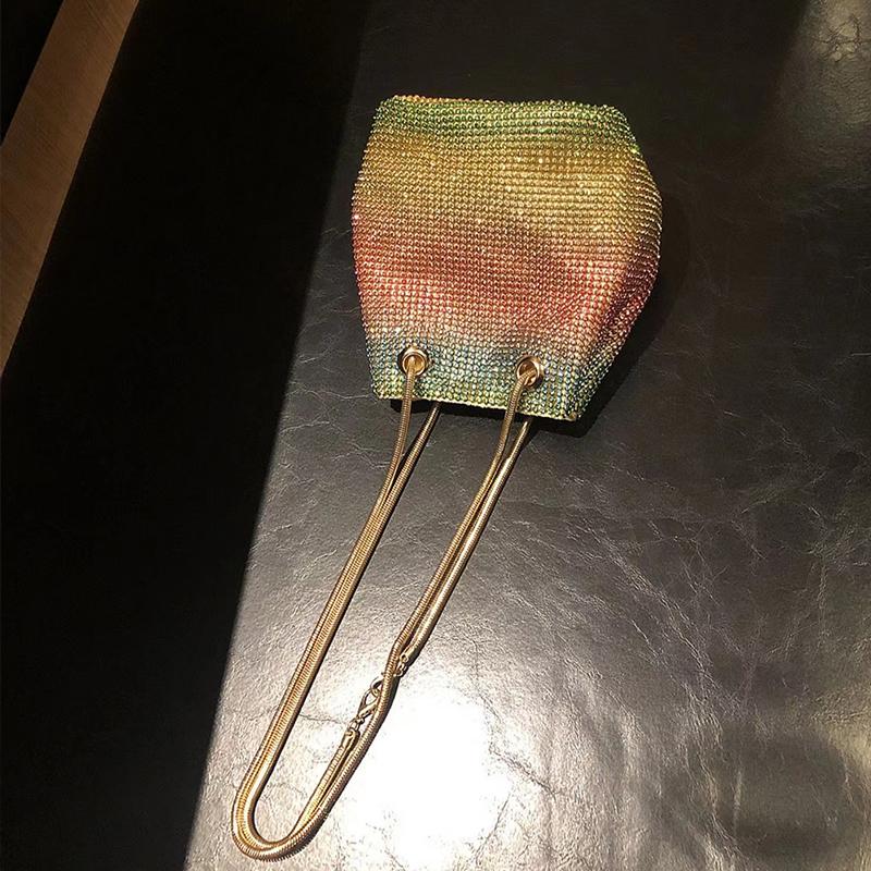 Yogodlns Женские модные сумки-ведра со стразами и бриллиантами, женские сумки на плечо с цепочкой в ​​стиле ретро, ​​блестящие маленькие сумки через плечо, женские сумки