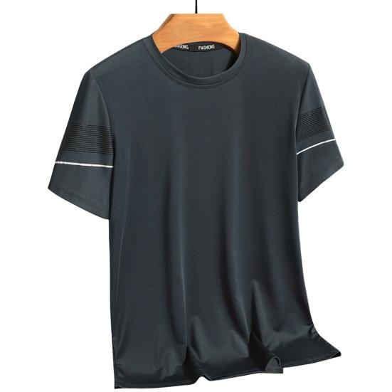 Летний мужской топ из ледяного шелка, быстросохнущий, с короткими рукавами и круглым вырезом, свободный однотонный тонкий дышащий эластичный повседневный пуловер, повседневная спортивная футболка