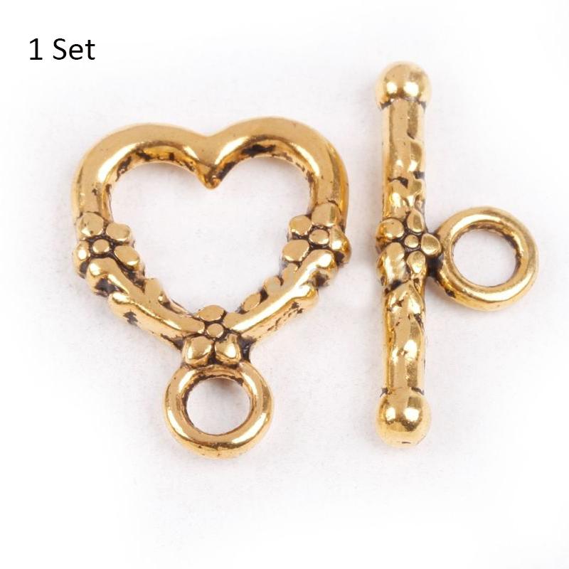 20 Sets Tibetan Silver Charms Heart Clasps Beads for Jewelry Making Findings Diy Women Bracelet Necklace Metal Toggle Hooks