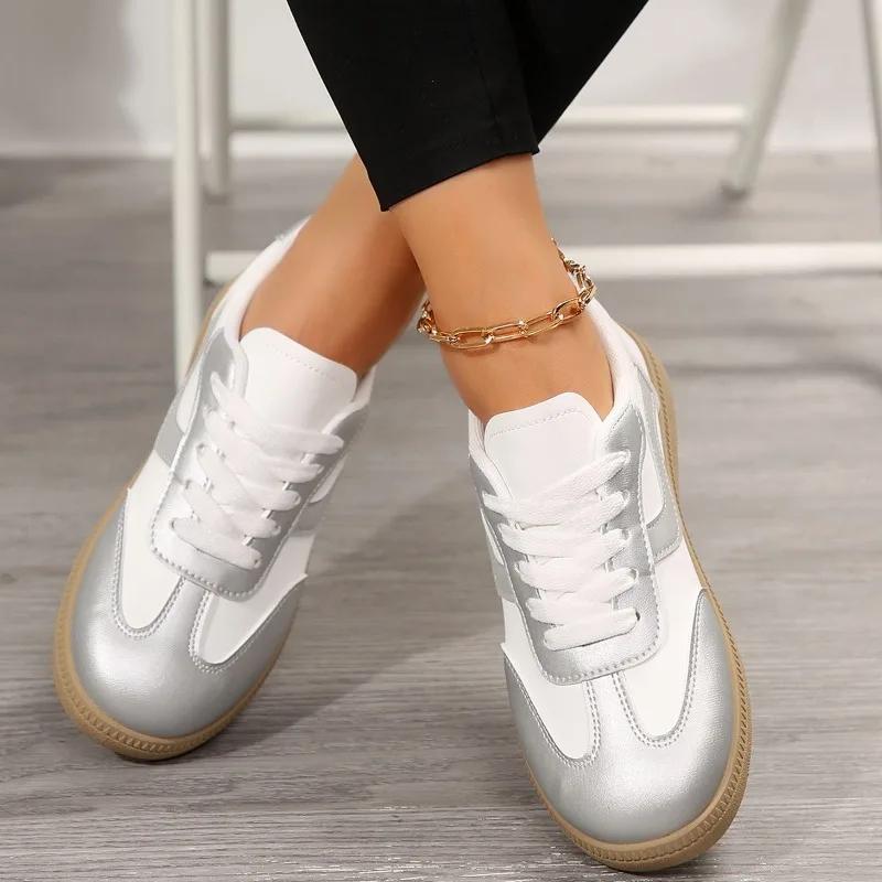 Обувь женская Лидер продаж, женская обувь на шнуровке, вулканизированная, осенняя, с круглым носком, разноцветная, плоская, повседневная, удобная, офисная женская обувь