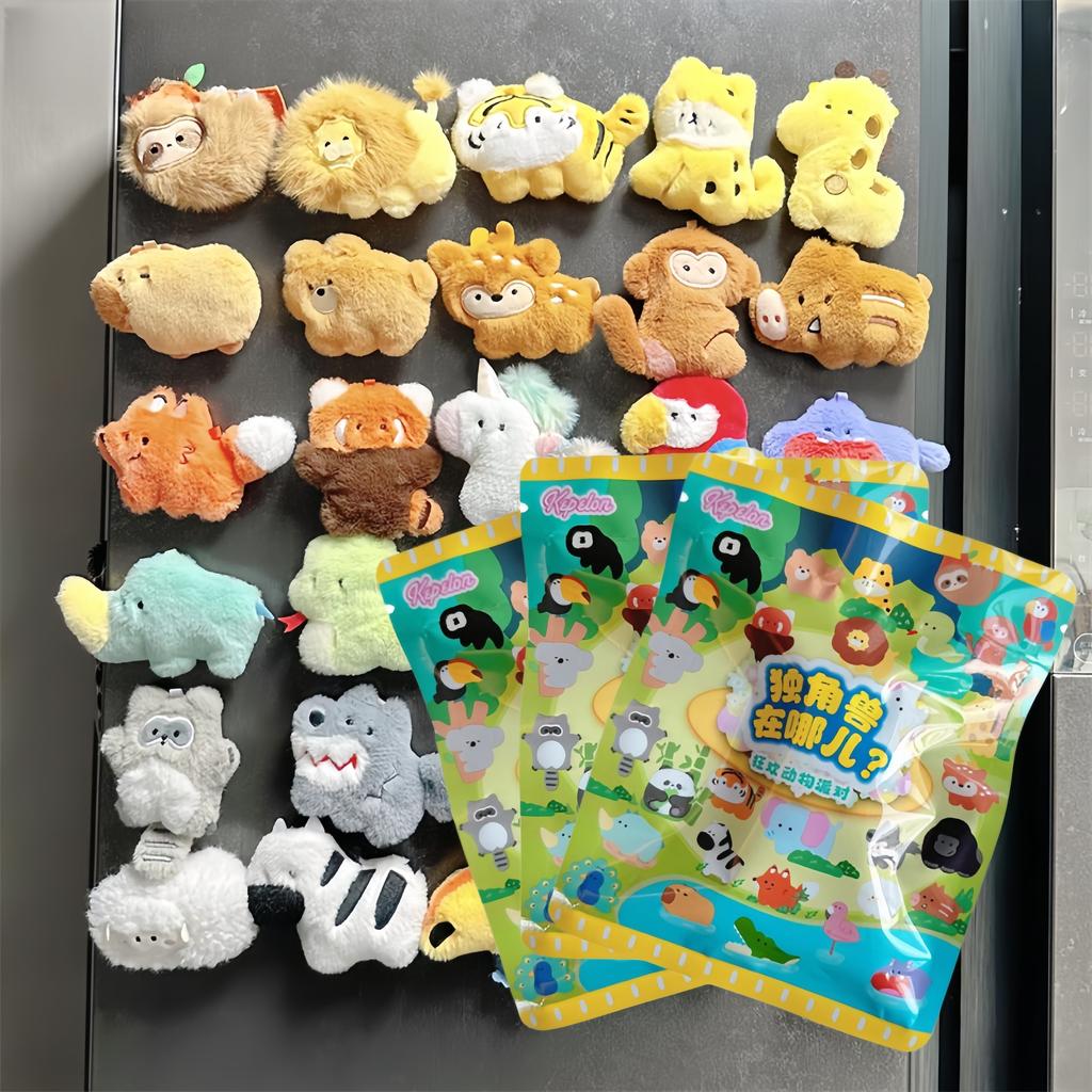 30Types Happy Zoo Animal Plush Refrigerator Sticker Blind Box Cute Magnetic Sticker Kawaii Plushies Toy